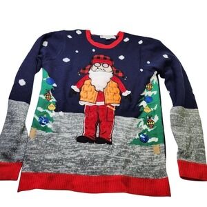 Jolly Sweaters Christmas Sweater Mens Medium Navy Hipster Santa Puffer Vest Flaw